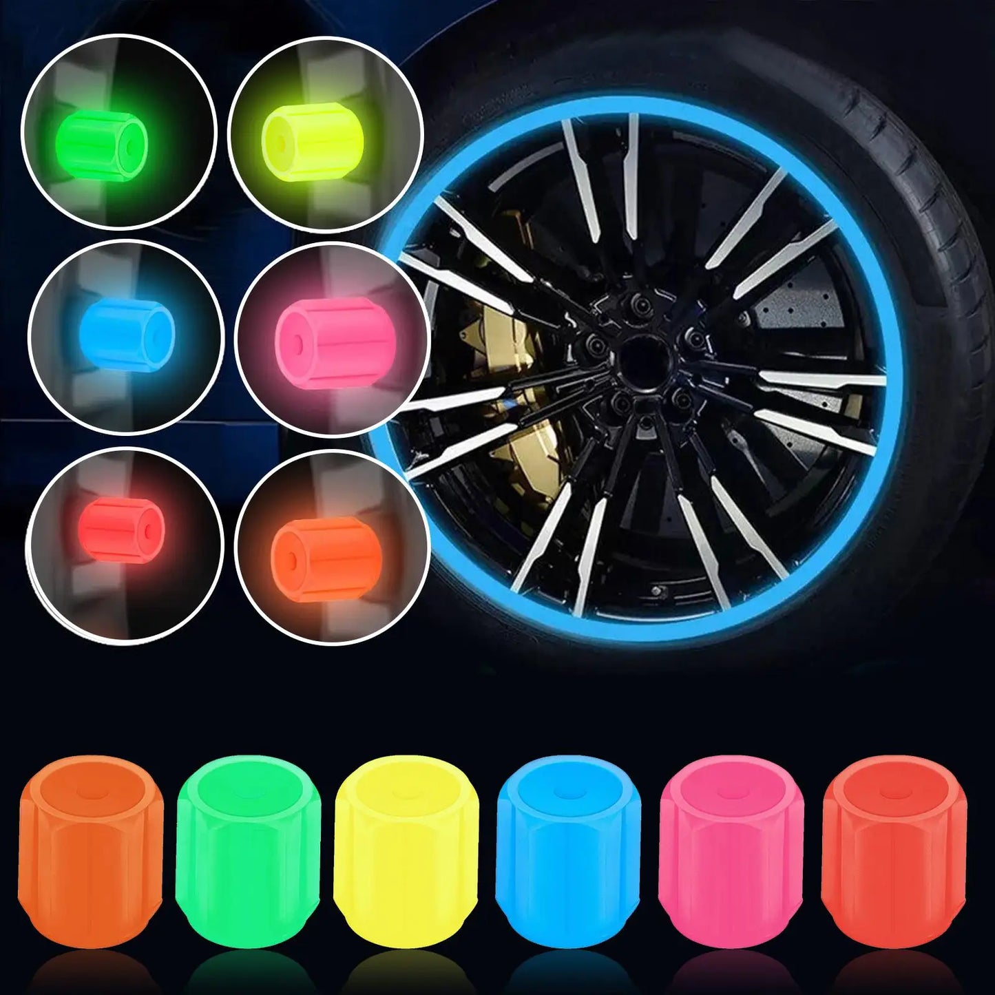 4Pcs 16*12mm Luminous Car Valve Caps Mini Non-slip Air Rim Cover Glow In Dark Accessories Universal Tyre Valve Stem Decor Peaceful Pleasures Health and Wellness
