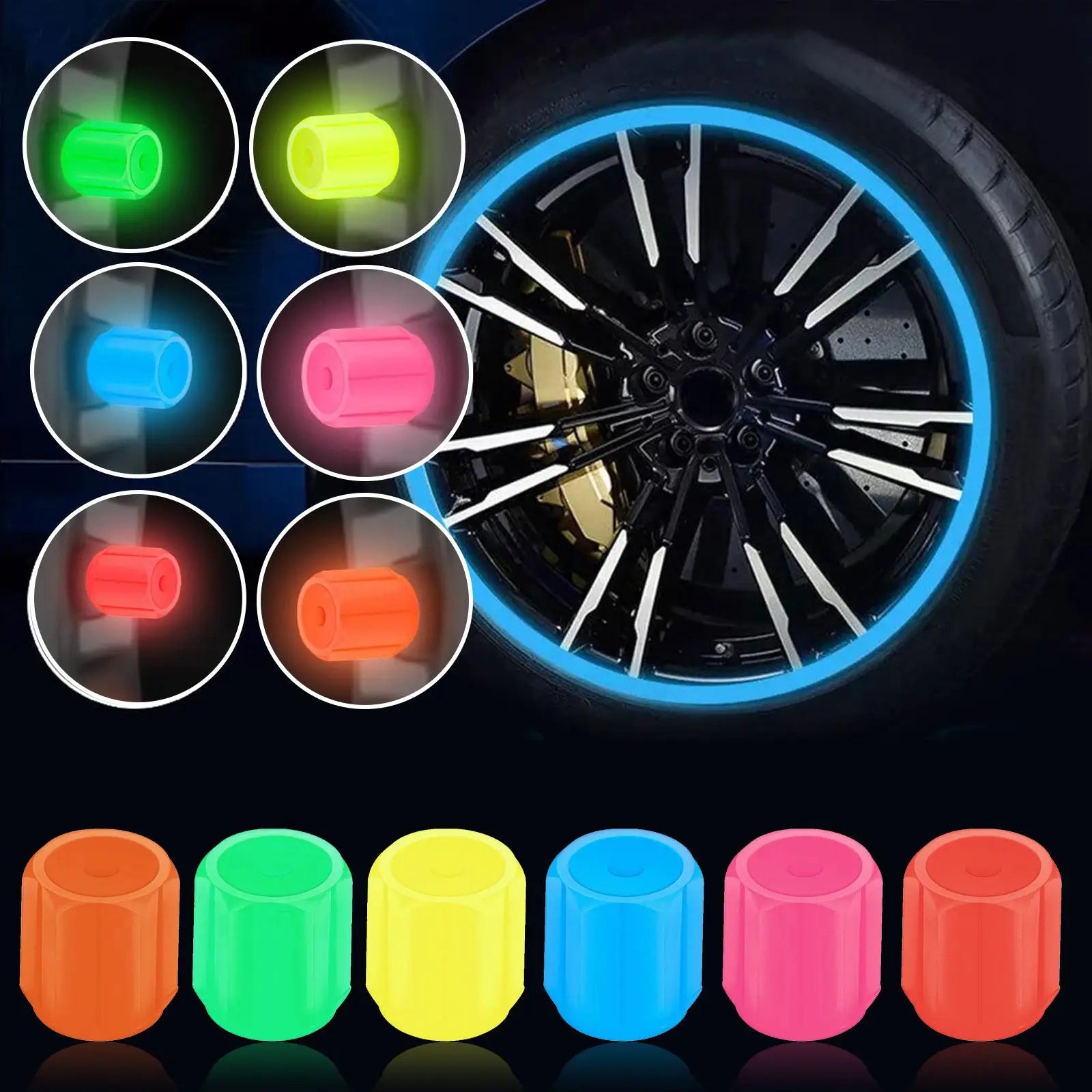 4Pcs 16*12mm Luminous Car Valve Caps Mini Non-slip Air Rim Cover Glow In Dark Accessories Universal Tyre Valve Stem Decor Peaceful Pleasures Health and Wellness