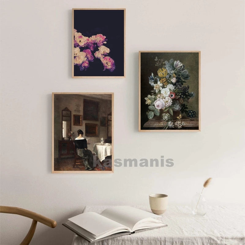 Vintage County Landscape Gallery Wall Art Prints Rustic Moody Cloud Oil Painting Canvas Prints Antique Flower Pictures Decor Peaceful Pleasures Health and Wellness