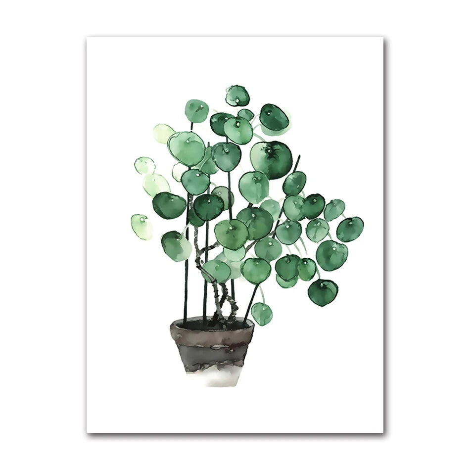 Nordic Tropical Plants Canvas Wall Art | Green Leaves Poster