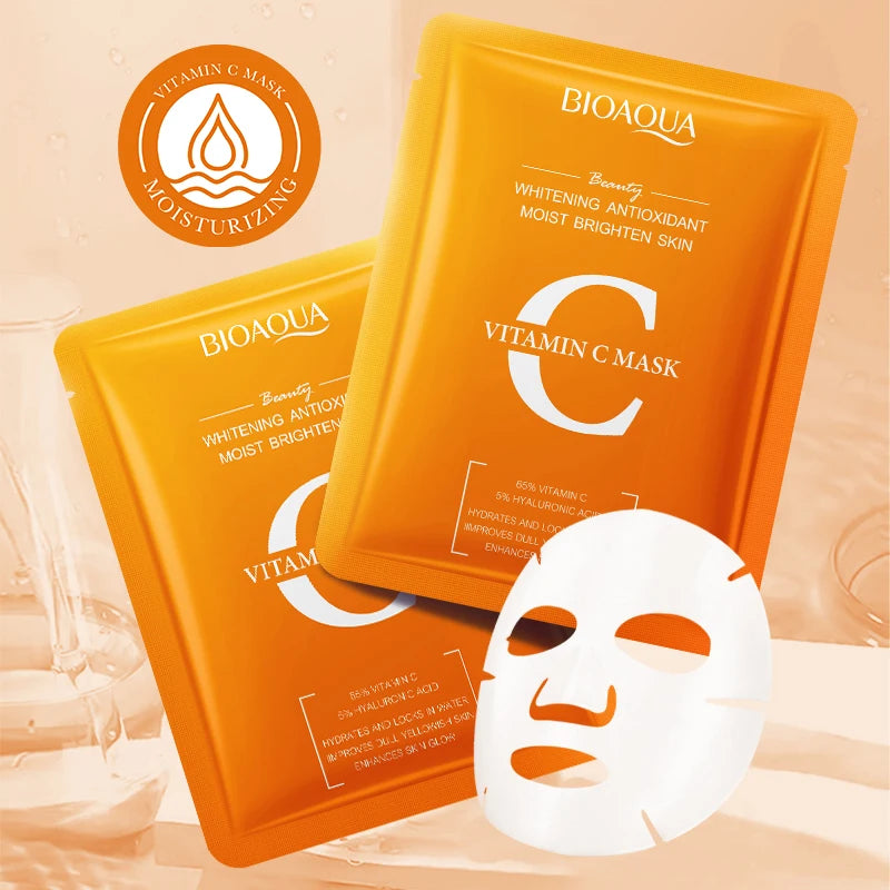 BIOAQUA Vitamin C Whitening Face Mask – Anti-Aging, 10pc Set