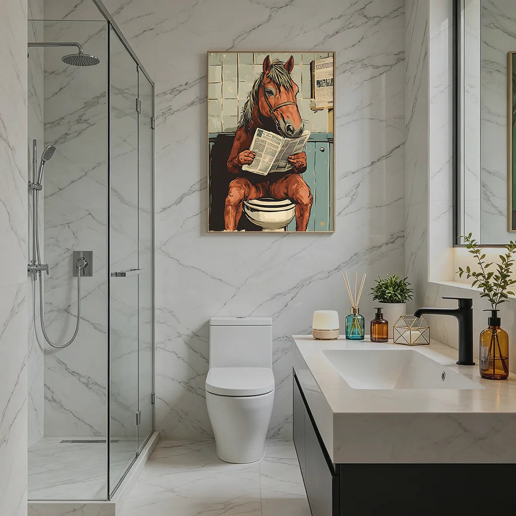Funny Horse Vintage Bathroom Wall Art | Retro Canvas Poster Canvas Wall Art Peaceful Pleasures Health and Wellness