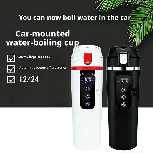 500ml Portable Smart Constant Temperature Car Water Cup 12V/24V Universal 304 Stainless Steel Vehicle Electric Heating Kettle Peaceful Pleasures Health and Wellness