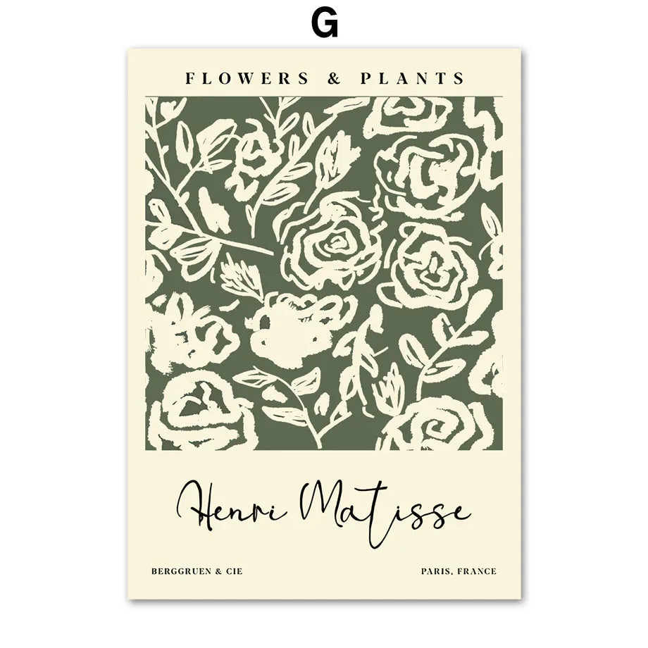 Sage Green Matisse Abstract Flower Canvas Wall Art Print
