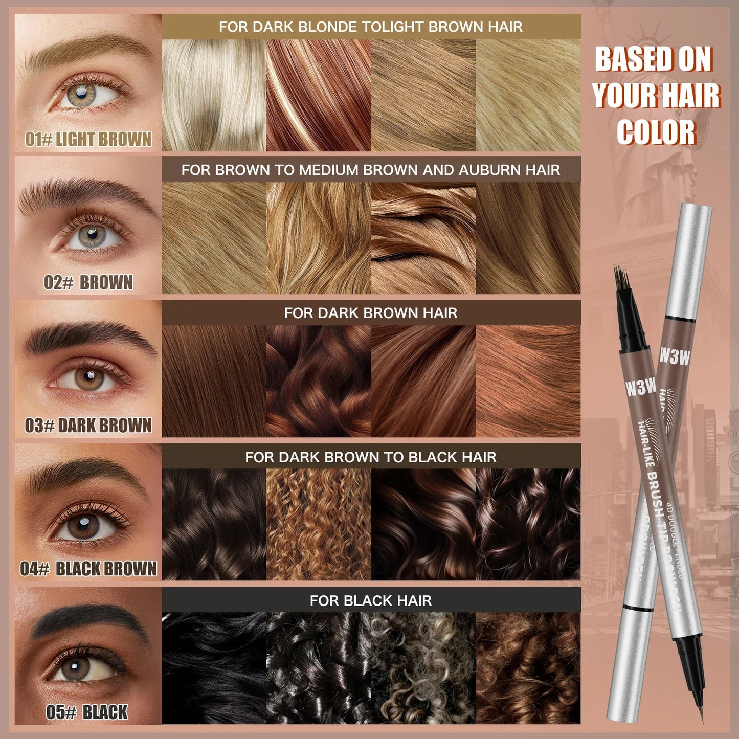 W3W 4D Microblading Eyebrow Pen – 2-in-1 Waterproof Dual-End