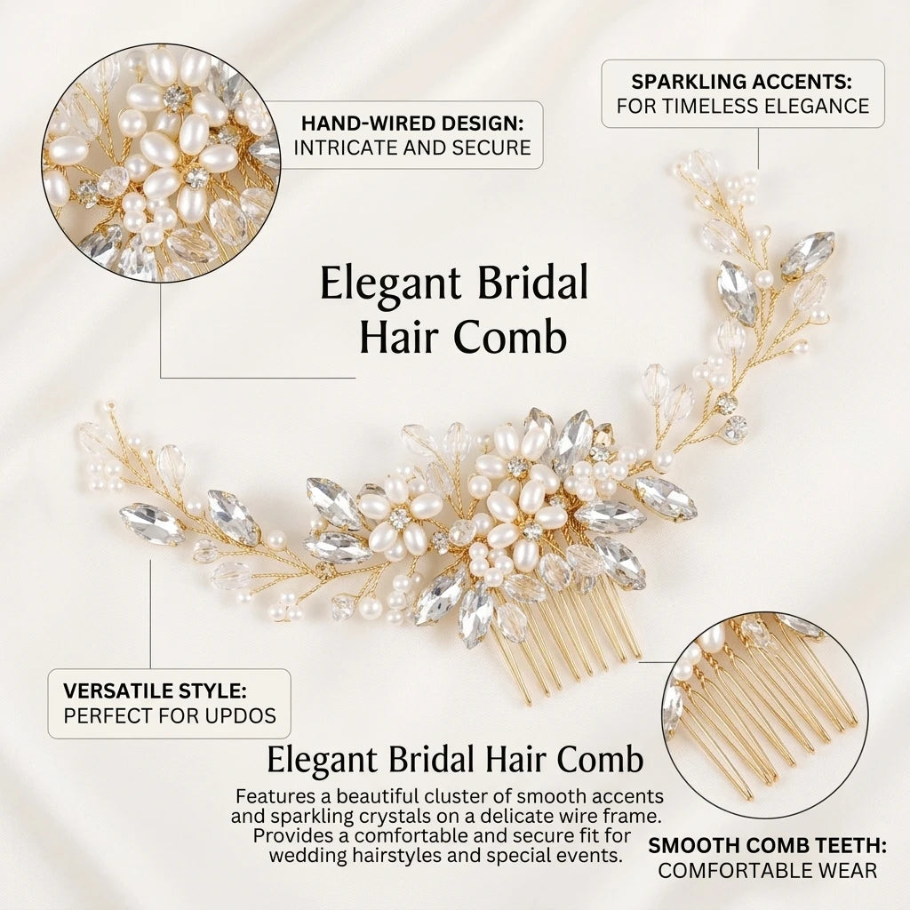 Bridal Pearl Rhinestone Hair Comb Elegant Updo Accessory for Wedding Dress Peaceful Pleasures Health and Wellness