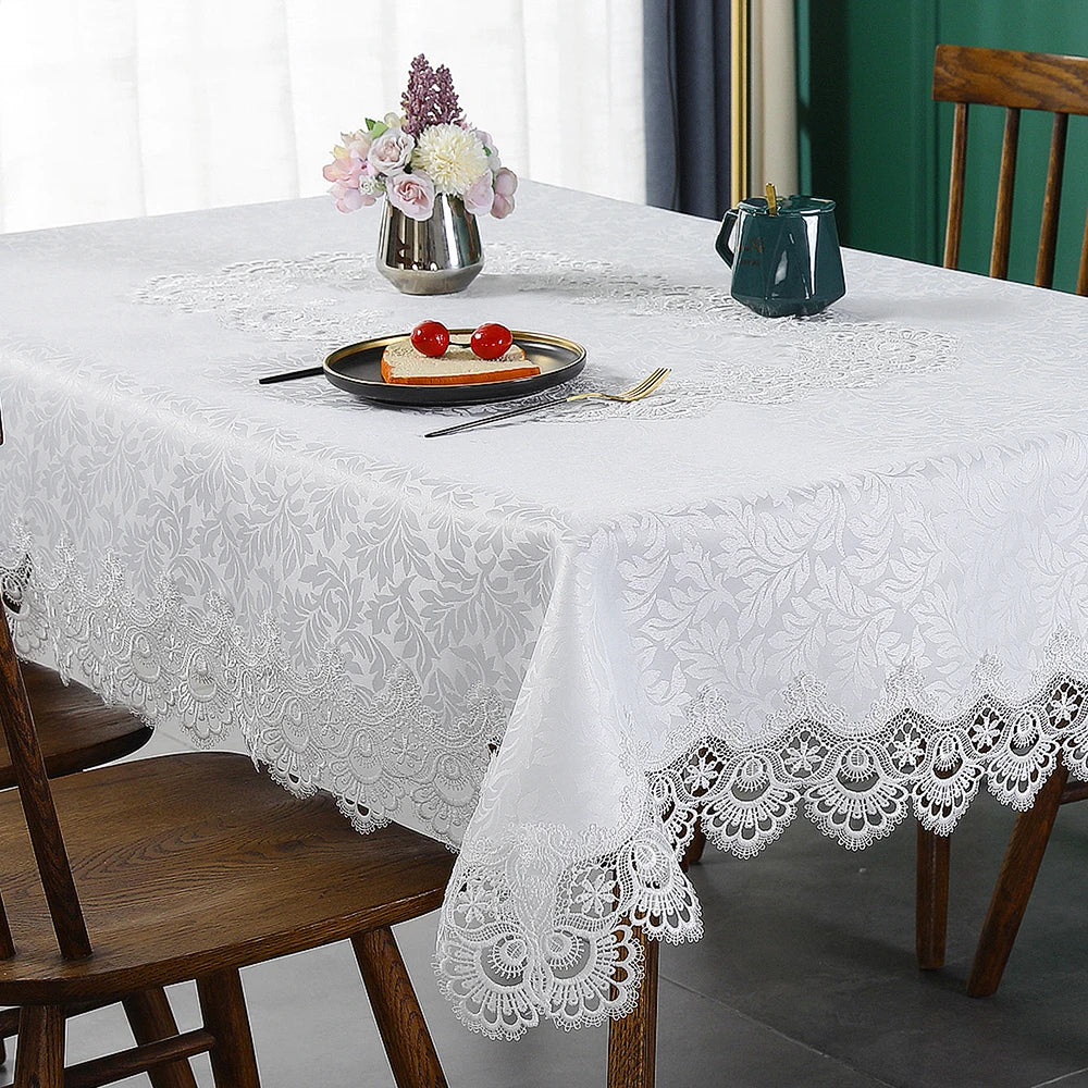 Battilo White Lace Floral Tablecloth | Waterproof Rectangle Cover