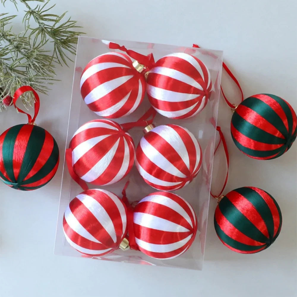 6-Pack 8cm Red & White Striped Christmas Ball Ornaments