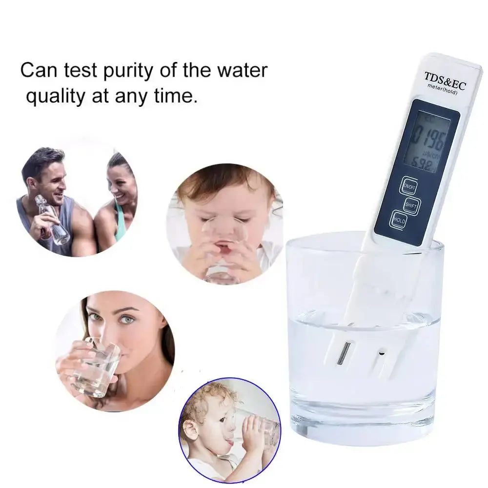 Digital Water Tester Meter TDS EC PPM Temp Detector Pen with White LCD Display 0-9990 Range for Purity Measurement Peaceful Pleasures Health and Wellness