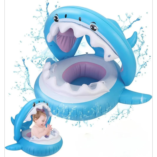 Shark Baby Pool Float with Canopy – Infant Toddler Swim Ring Baby Pool Float Peaceful Pleasures Health and Wellness