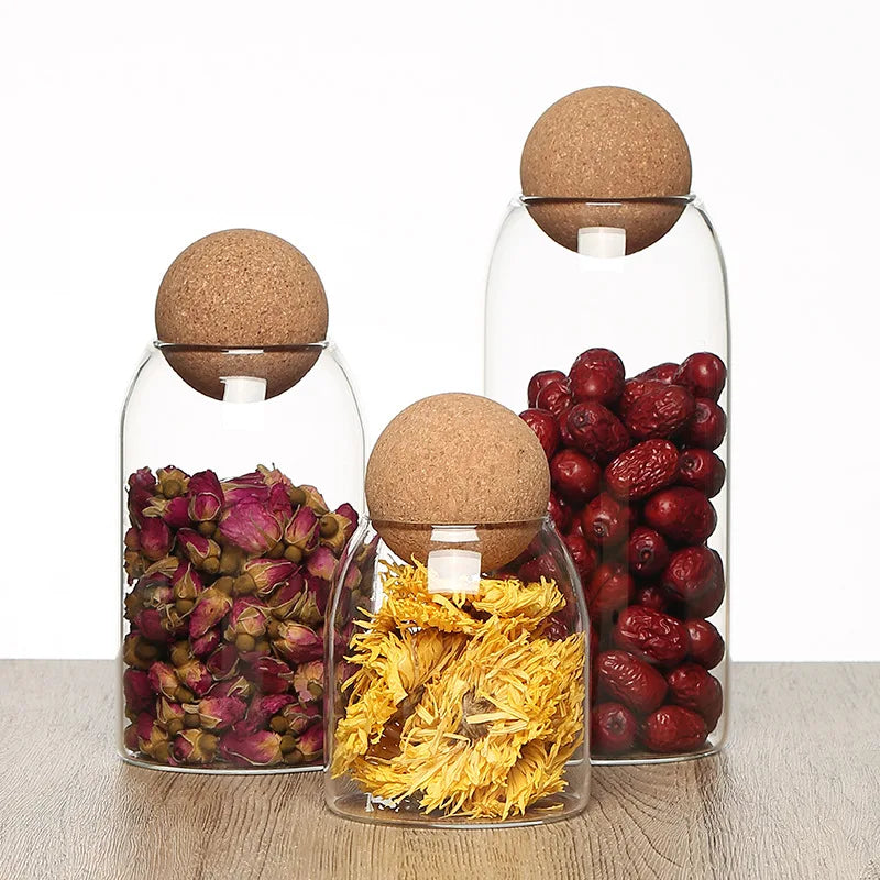 Four Size Sealed Jar Glass Cork Stopper Coffee Beans Dried Fruit Storage Box Kitchen Food Multigrain Storage Jar Cork Tea Jar Peaceful Pleasures Health and Wellness
