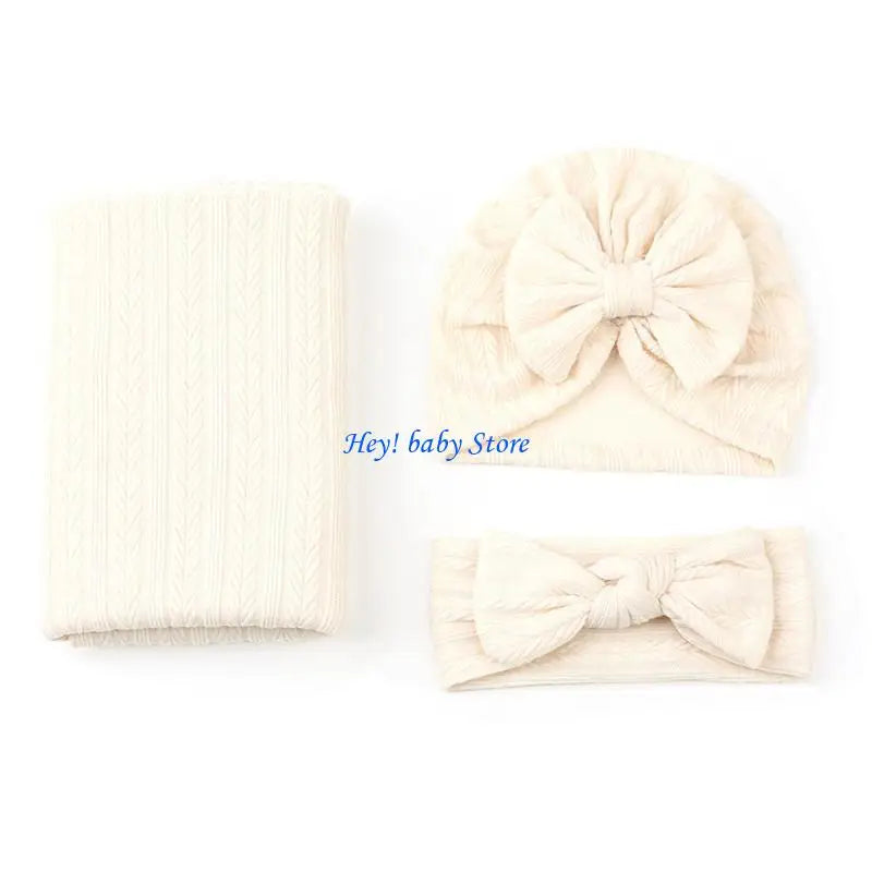 3-Piece Baby Swaddle Blanket Set | Newborn Hat & Headband