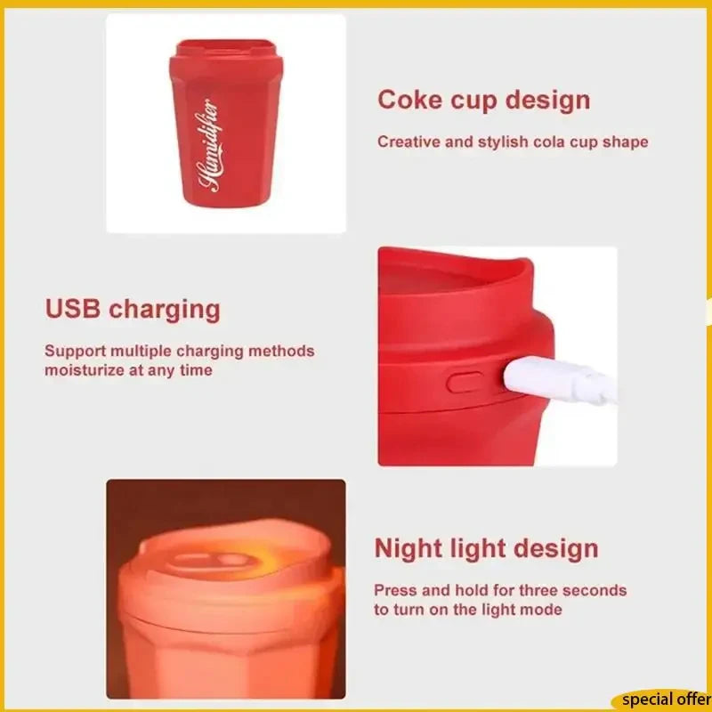 HOMEFISH Mini USB Humidifier & Aroma Diffuser – Coke Cup