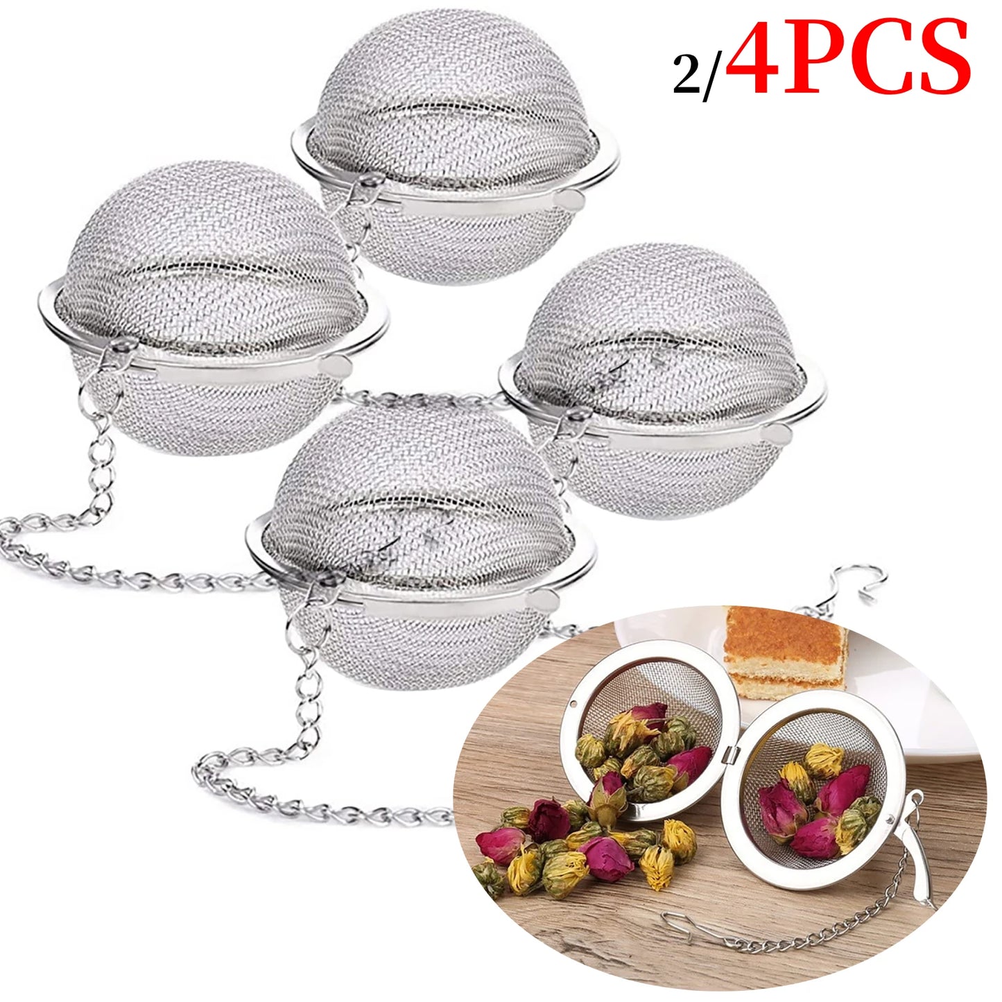 2/4PC Stainless Steel Tea Ball Mesh Infuser Strainers Tea Filter Interval Diffuser Tea Ball Loose Leaf Tea Strainer Kitchen Tool Peaceful Pleasures Health and Wellness
