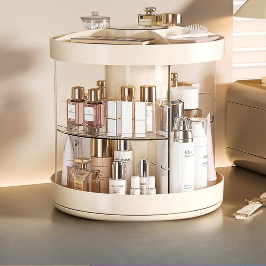 Elegant Premium 360 Rotating Clear Multifunctional Cosmetic Organizer with Brush Holder and Lipstick Tray for Vanity Desk Peaceful Pleasures Health and Wellness