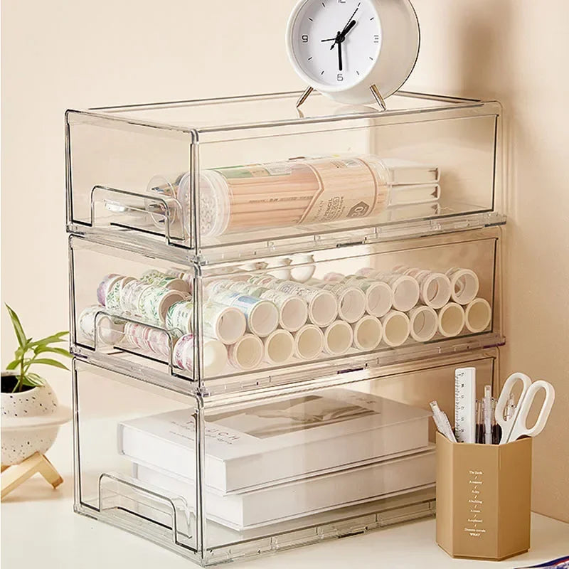 Transparent drawer storage box Large capacity Table cosmetic sundries sorting box Simple office stationery multilayer organizer Peaceful Pleasures Health and Wellness