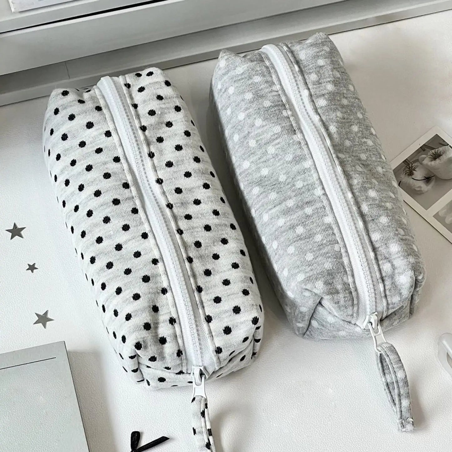 Large Capacity Dot Design Pencil Case | Fabric Stationery Pouch
