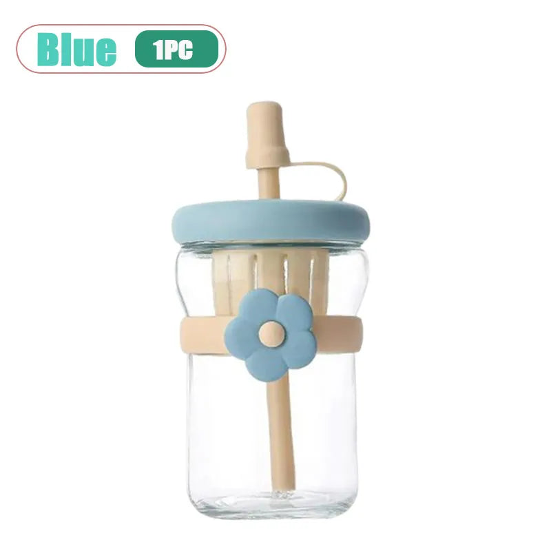 500ml Glass Cold Brew Cup with Straw & Tea Infuser – Floral