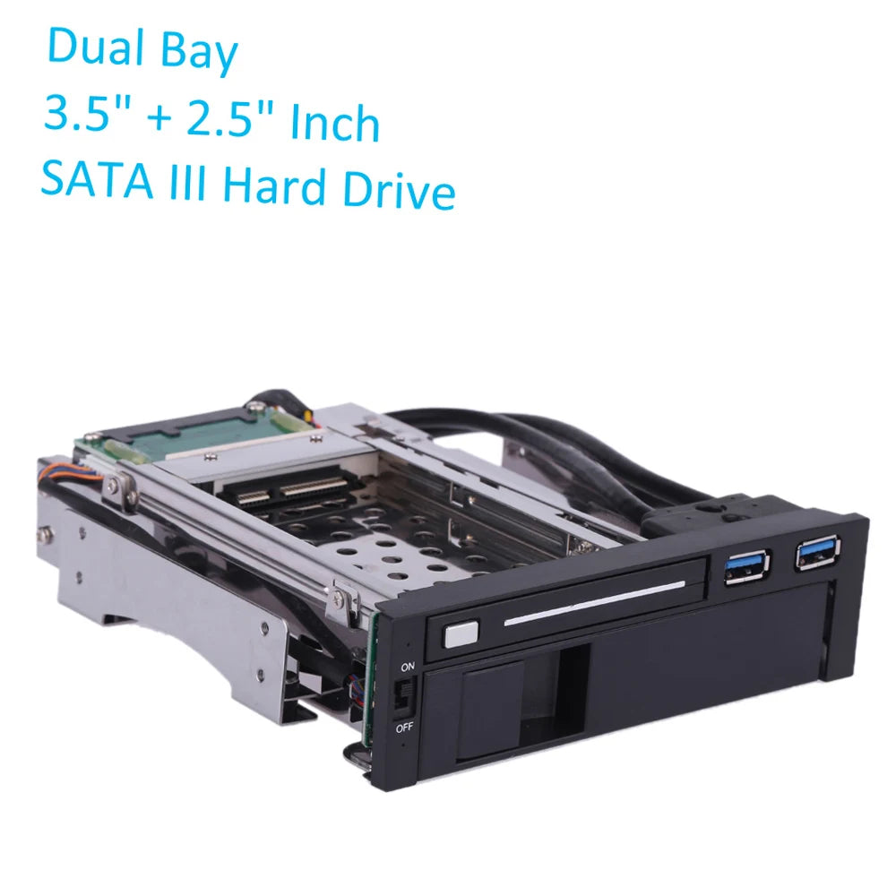 Dual Bay 2.5" 3.5" SATA III HDD SSD Mobile Rack USB 3.0 Hot Swap