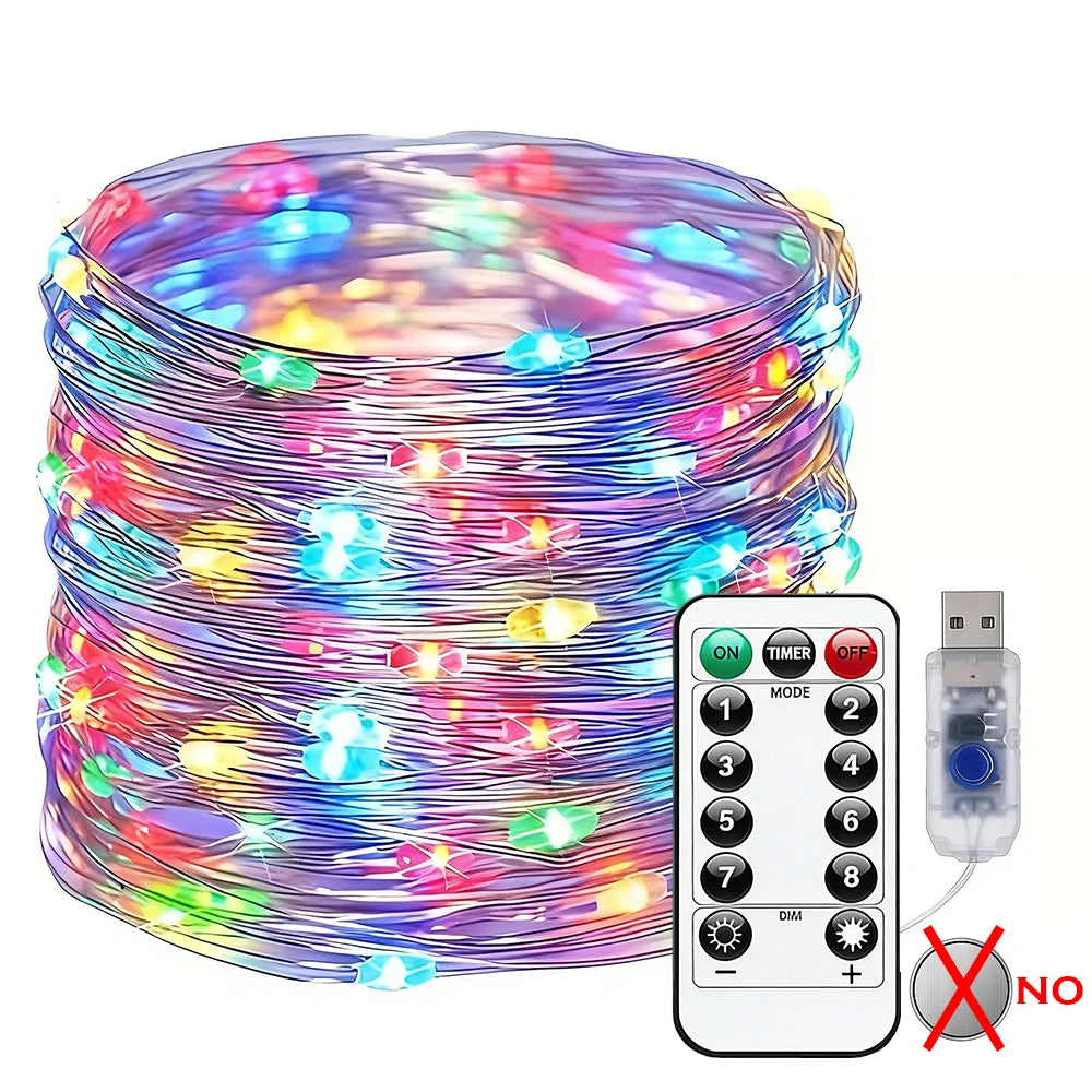 USB Copper Wire LED String Lights | 8 Modes, Remote & Timer