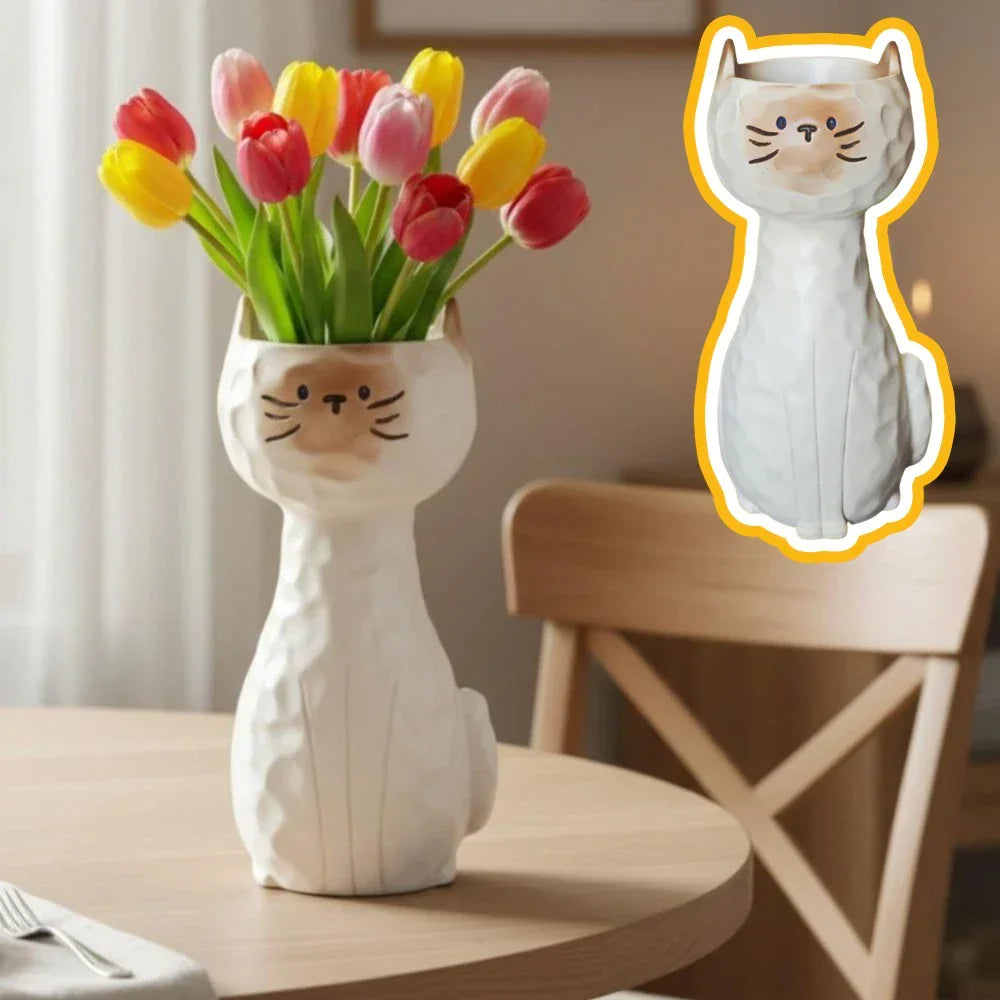1Pc Cartoon Standing Cat Flower Pot Resin Succulent Planter Creative Tabletop Ornament Home Living Room Desktop Plant Pot Decor Peaceful Pleasures Health and Wellness