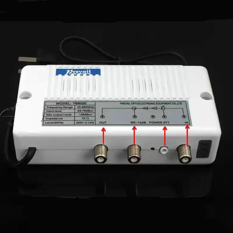 20dB CATV RF Amplifier 45–860MHz 1-In 2-Out Adjustable Output