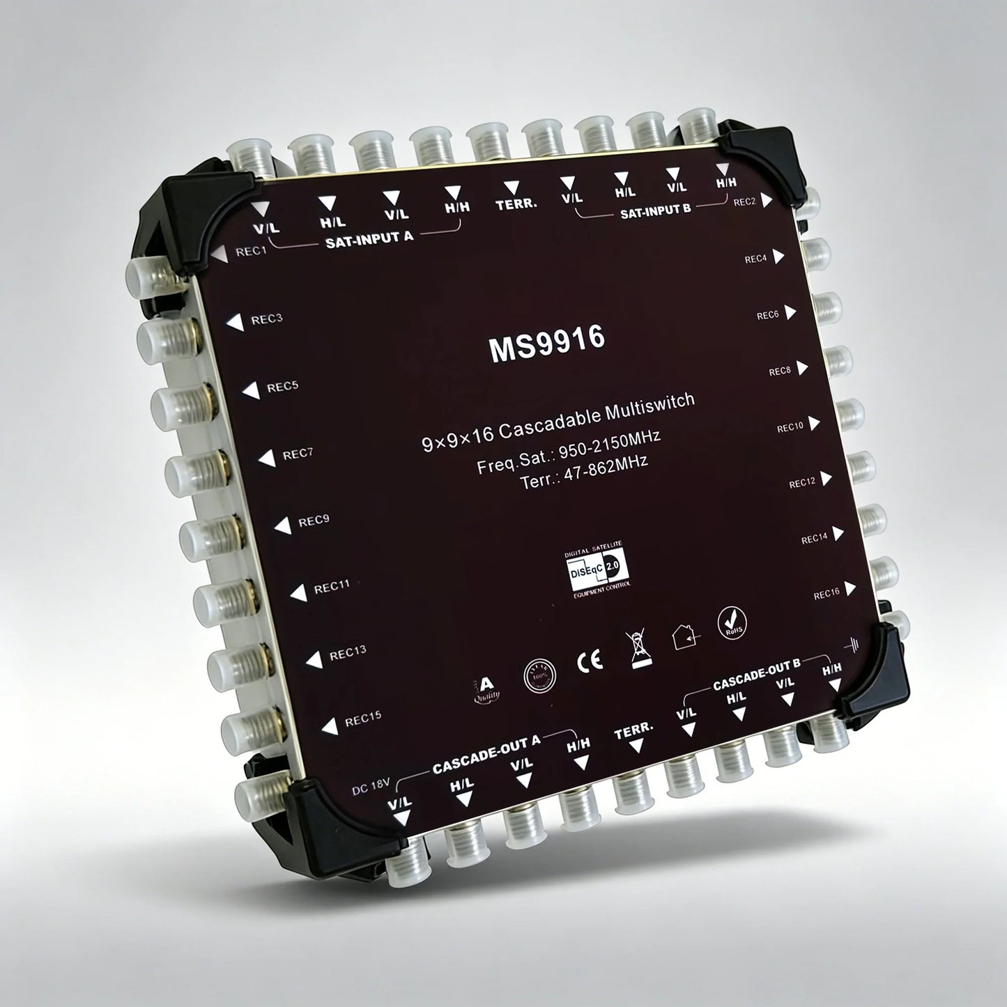 9-In 16-Out DiSEqC Satellite Multiswitch 22kHz Cascade