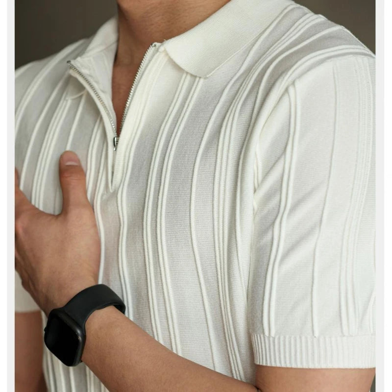 Men's Ice Silk Zipper Polo Shirt | Slim Fit Short Sleeve