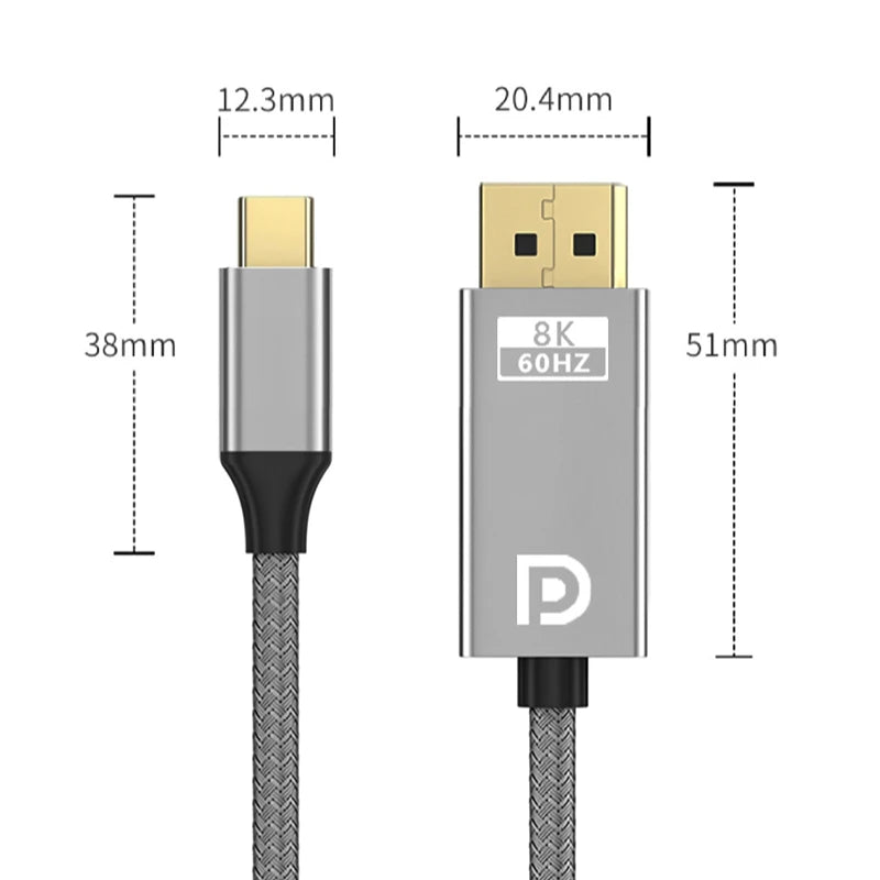 1.8M USB C To DisplayPort 1.4 Cable 32.4Gbps 8K@60Hz 4K@144Hz Type C To DP1.4 Adapter Thunderbolt 4/3 Compatible for MacBook Peaceful Pleasures Health and Wellness USB C to DP1.4 8K 1.8m