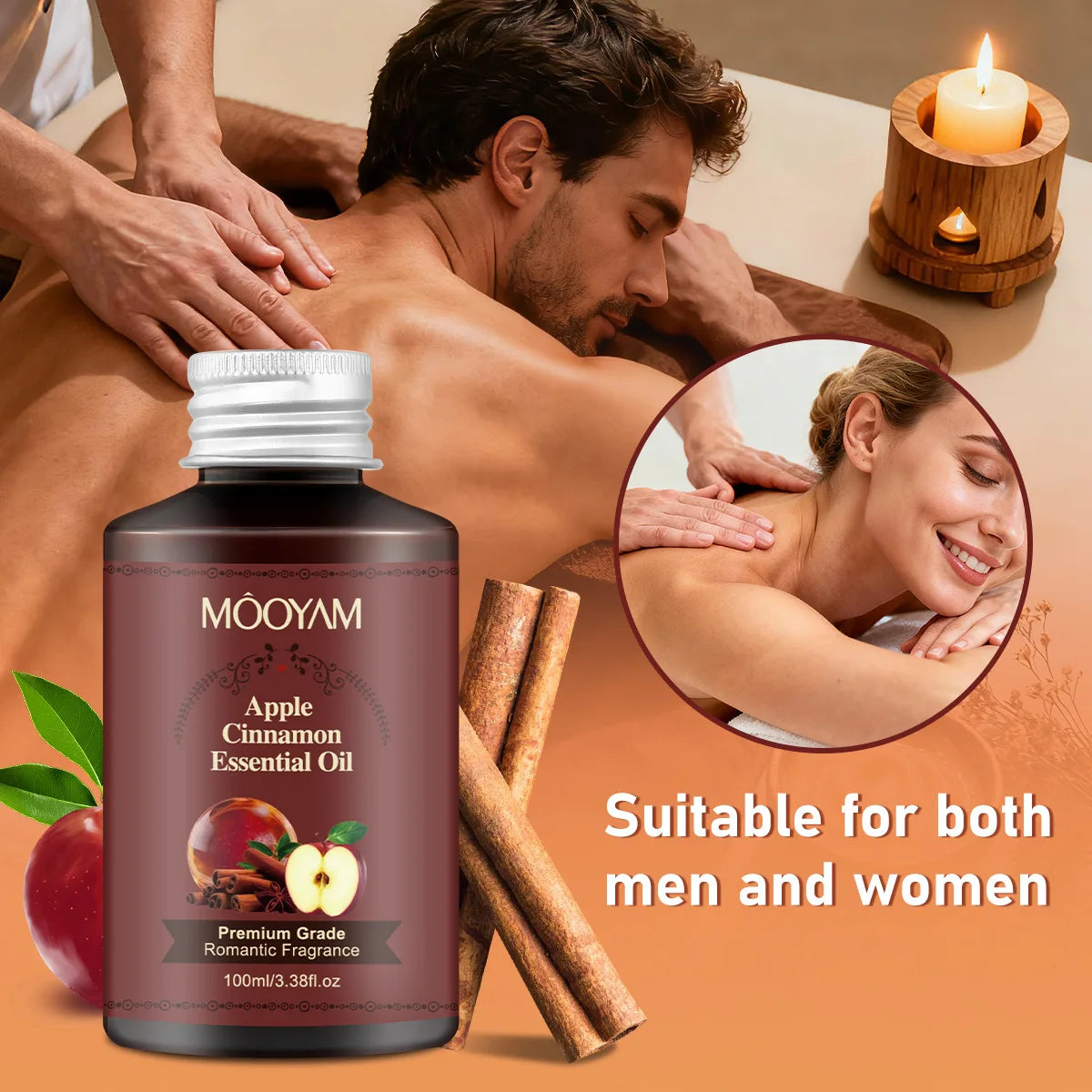 100ml Apple Cinnamon Massage Essential Oil Premium Grade Romatic Fragrance Moisturizing And Hydrating, For Use In Aromatherapy Peaceful Pleasures Health and Wellness