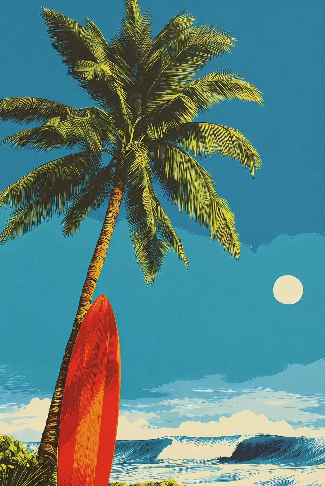 Tropical Beach Canvas Print | Palm Tree Dolphin Sailboat Art