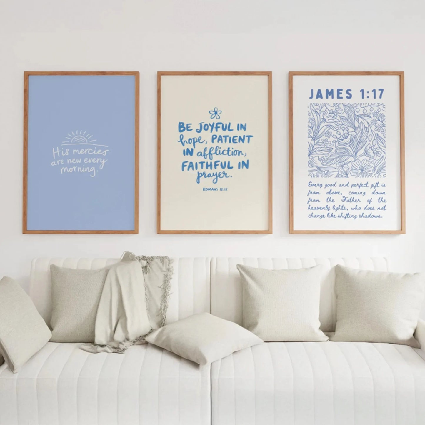 Christian Blue Bible Verse Jesus Canvas Wall Art Print | Decor
