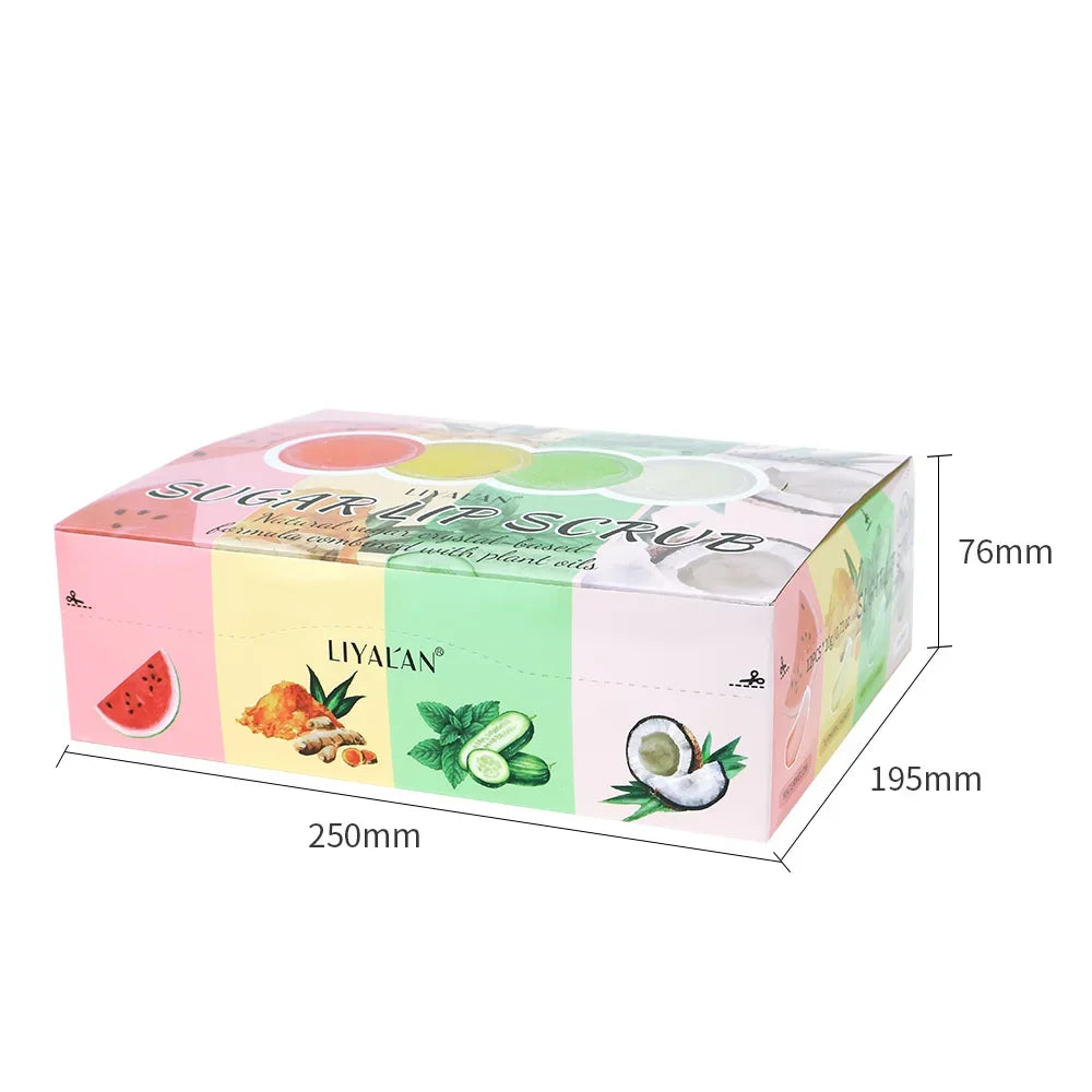 LIYALAN Fruit Sugar Lip Scrub – 12-Pack Assorted Flavors Peaceful Pleasures Health and Wellness 12pcs-box China Mainland 20g-12pcs