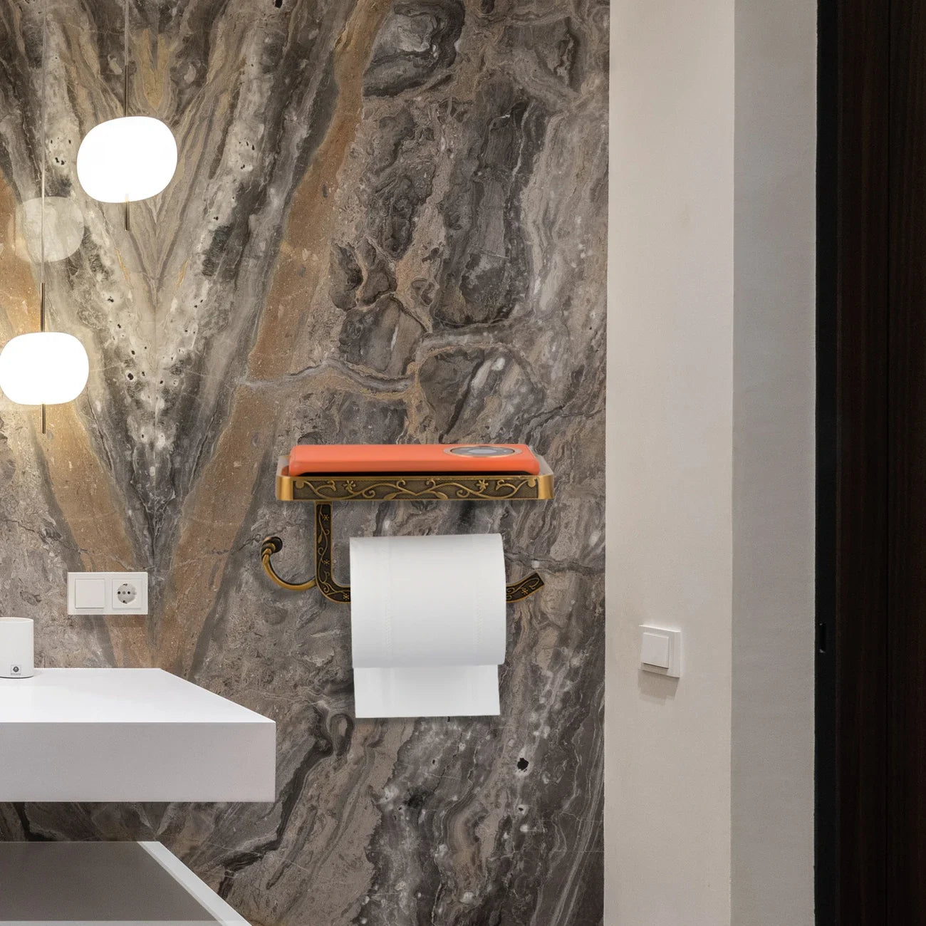 Vintage Carved Wall-Mounted Toilet Paper Holder | Space Aluminum