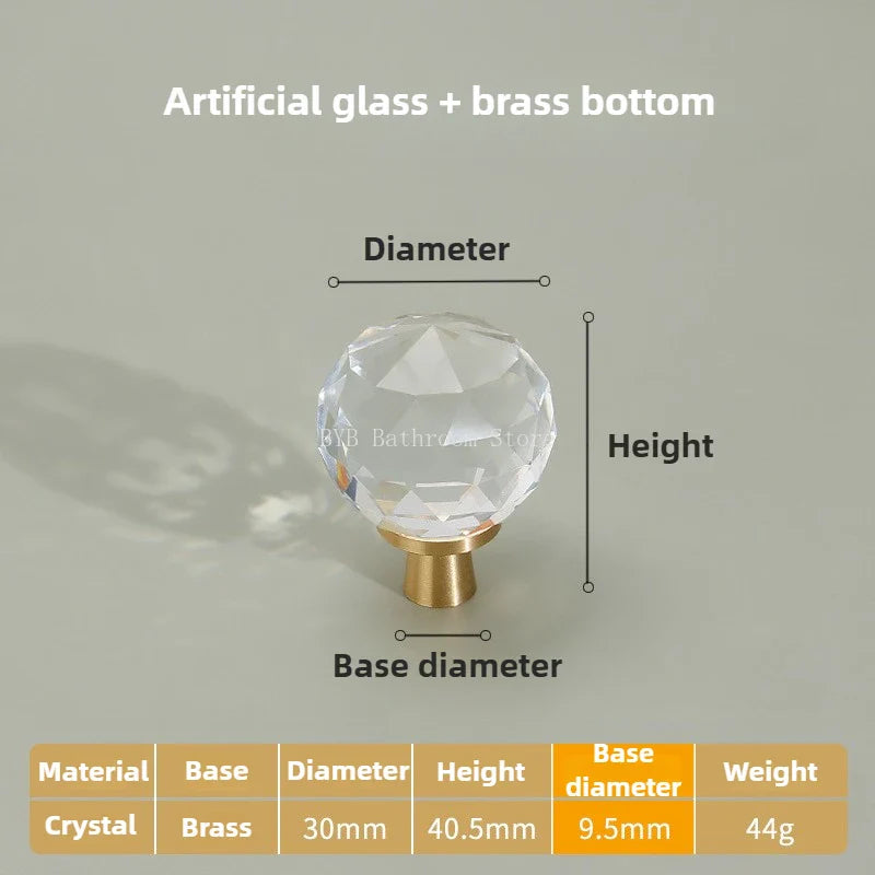 Solid Brass Crystal Glass Cabinet Pull Handle & Drawer Knob