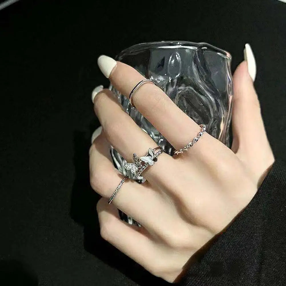 4-Piece Punk Butterfly Ring Set – Hip Hop Women's Jewelry