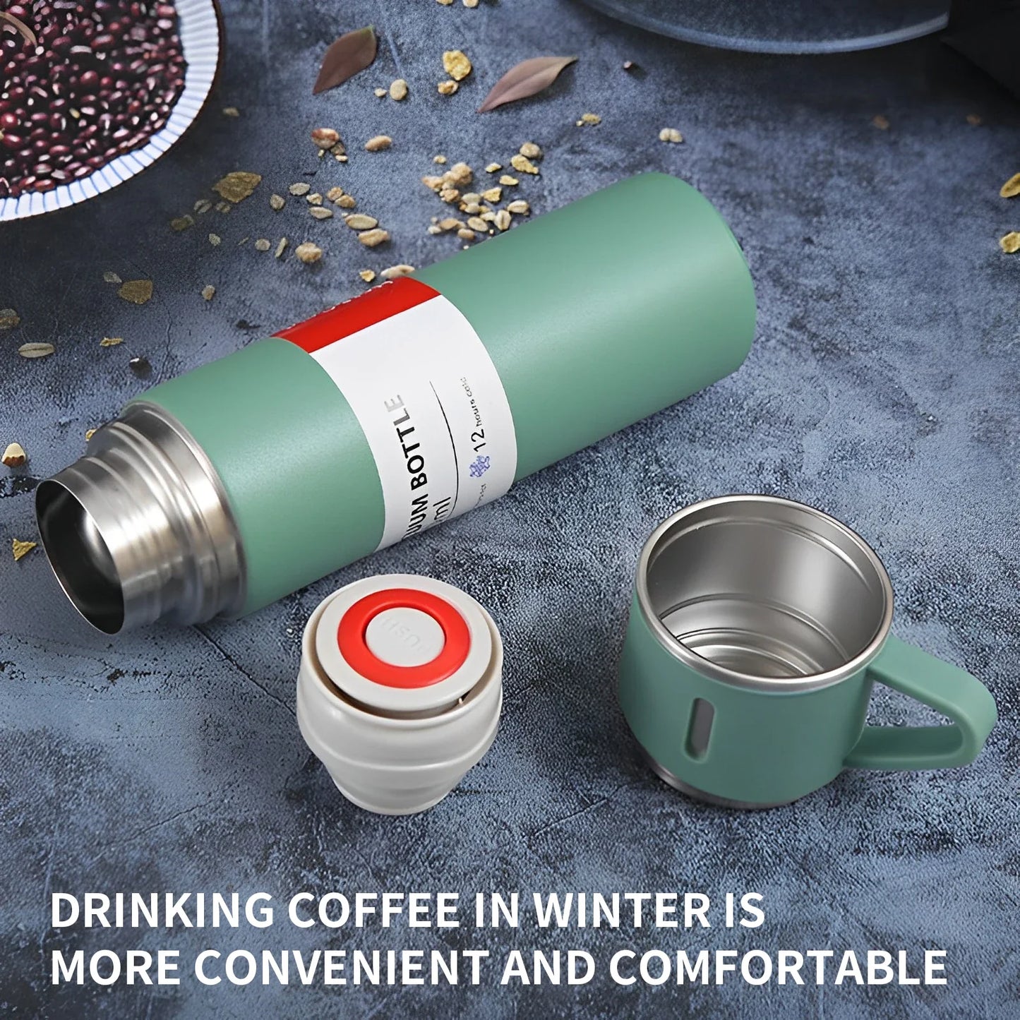 Vacuum-Insulated Stainless Steel Travel Thermos 500ml & Cup