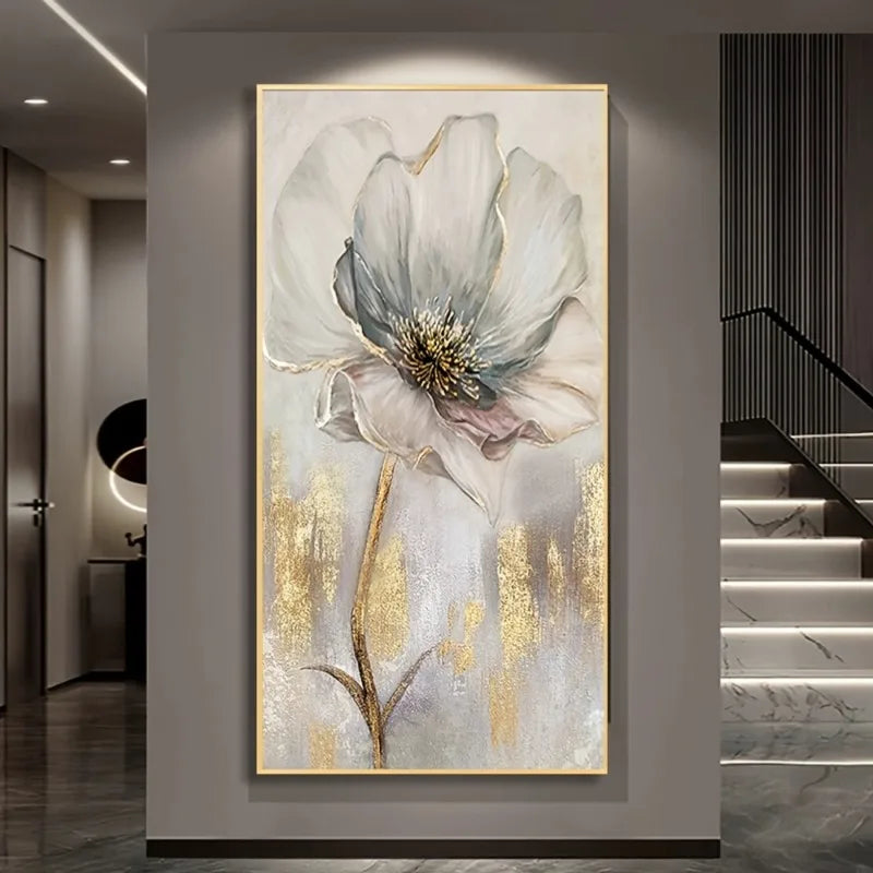 Elegant Golden Foil Flower Wall Art, Modern Luxury Decor , High-End Corridor Background, Modern Wall Art Frameless Artwork Peaceful Pleasures Health and Wellness