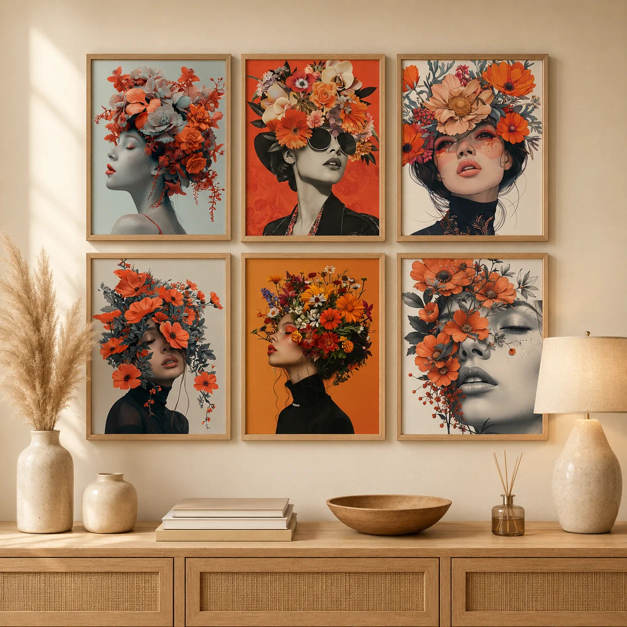 Nordic Canvas Wall Art – Woman & Flowers Vintage Poster Print Canvas Wall Art Peaceful Pleasures Health and Wellness