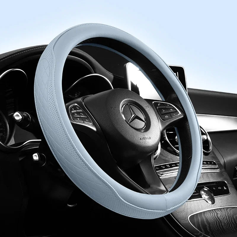 Napa Leather Perforated Patchwork Car Steering Wheel Cover, Non-slip, Breathable, Universal 15 Inch (Approx. 38.1cm) Peaceful Pleasures Health and Wellness