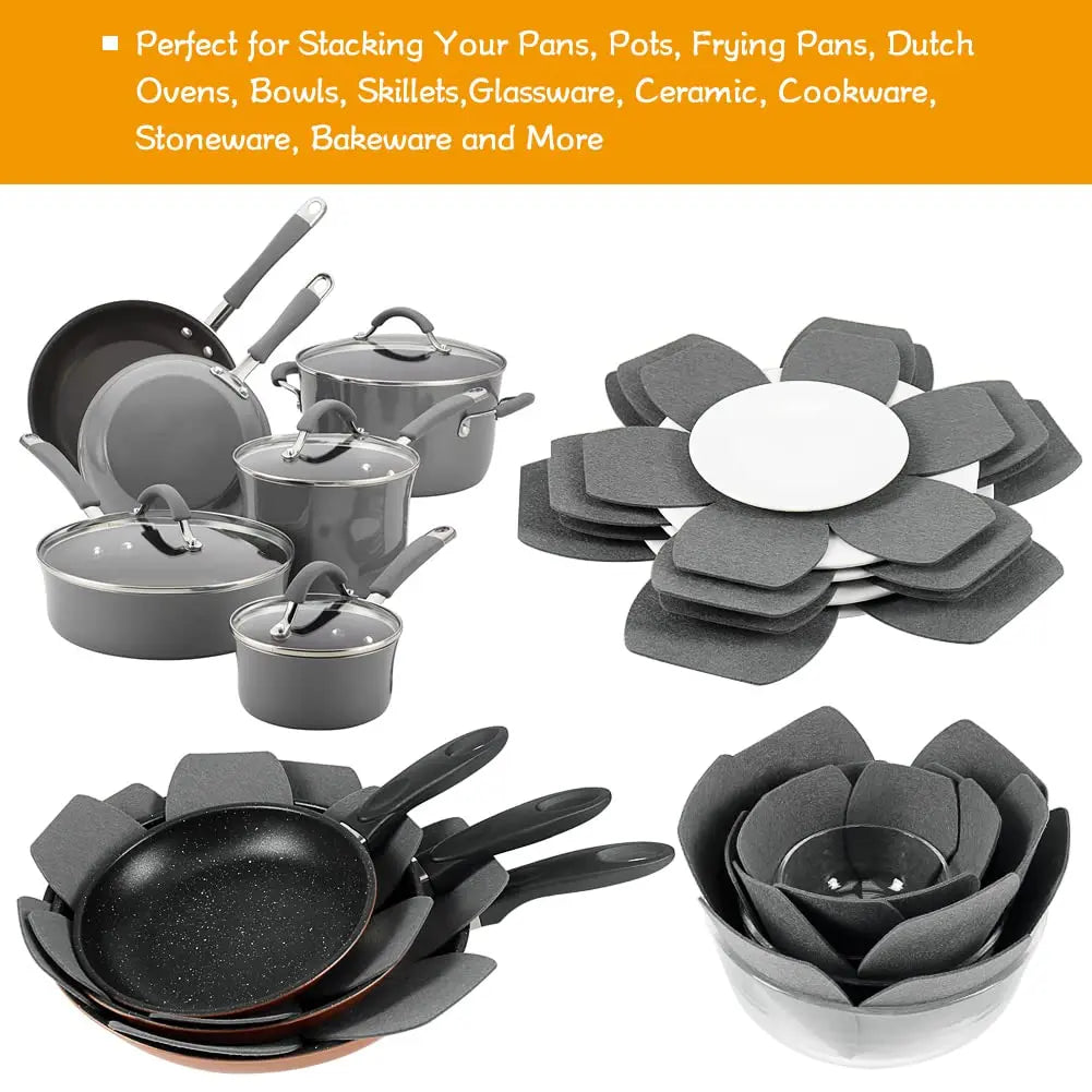 Pot and Pan Protectors 12pcs Dividers Pads Stacking Pan Protectors Pan Separators Pads for Protecting Separating Pots and Pans Peaceful Pleasures Health and Wellness