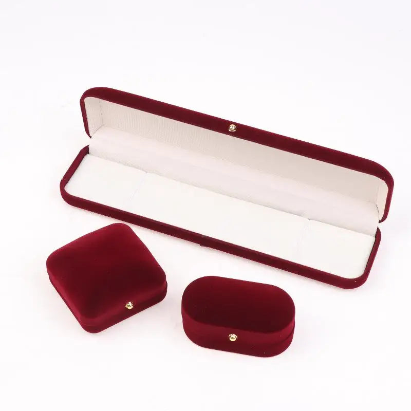 Red Flocking Gold Buckle Jewelry Box Pendant Ring Necklace Earring Bracelet Display Storage Box Packaging Box Wedding Rings Box Peaceful Pleasures Health and Wellness