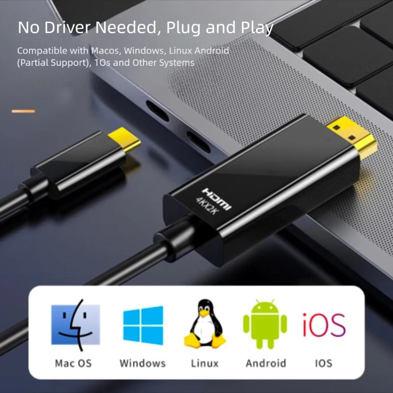 1.8M Type-C to HDMI-compatible Cable USB C Converter Cable Laptop Phone Video Cord Converter for Macbook Pro Air Mac Lenovo Asus Peaceful Pleasures Health and Wellness