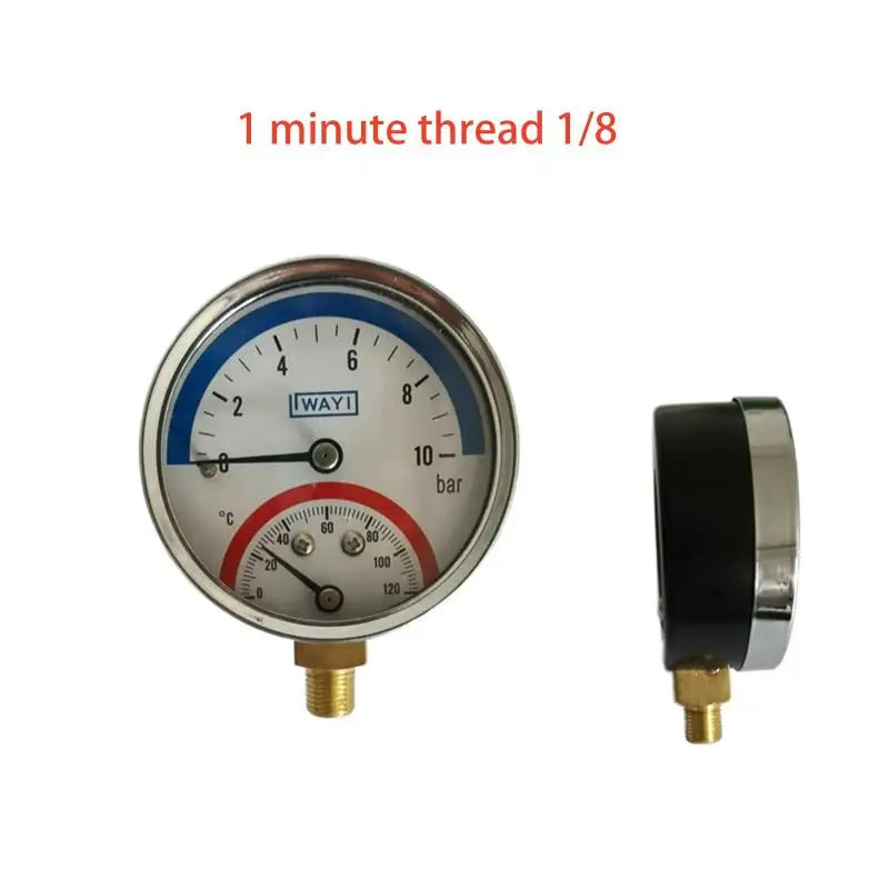 2-in-1 Temperature & Pressure Gauge | 10 Bar 0–120°C Metal
