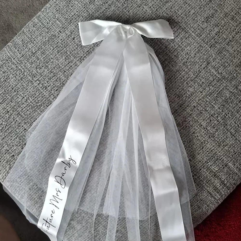 Personalised Bridal Bow Veil | Future Mrs Bachelorette Gift Bridal Bow Veil Peaceful Pleasures Health and Wellness
