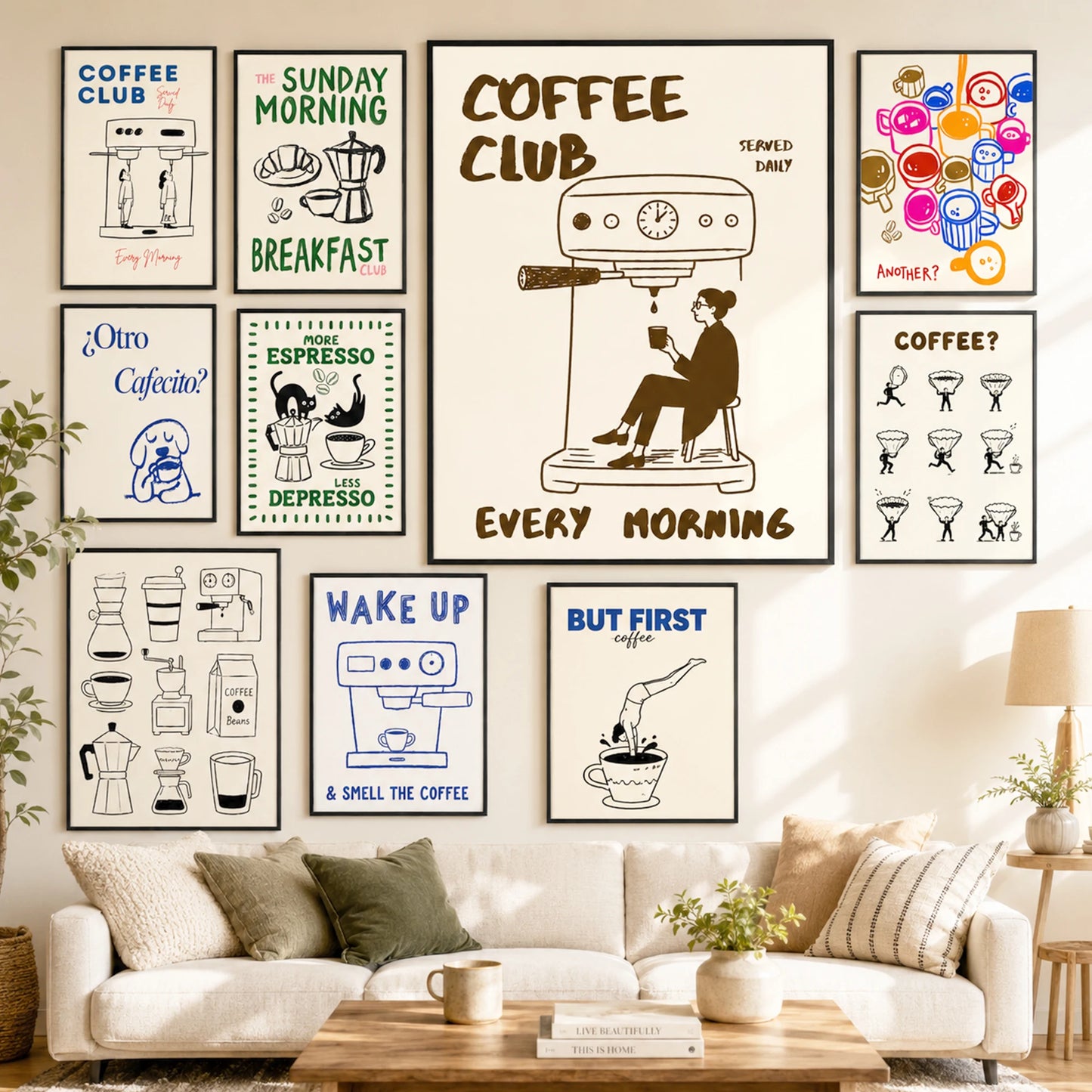 1pc CoffeeClub VintageCoffee ArtPrint WalDecor WithBarista &EspressoMachineDesign Perfect ForKitchen Office,Living Bed Bathroom, Peaceful Pleasures Health and Wellness