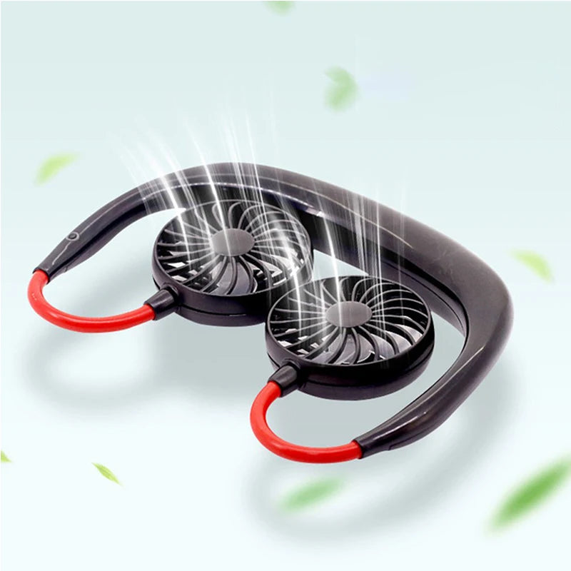 New Wearable Foldable Neck Air Cooling Fan Portable USB Rechargeable Dual Fan Lazy People Outdoor Camping fan Peaceful Pleasures Health and Wellness
