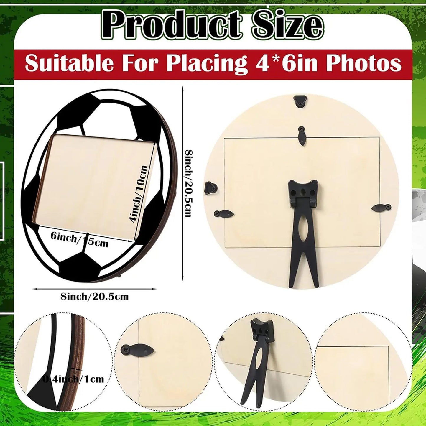 20cm Wooden Soccer Picture Frame | 4x6 Photo with Stand