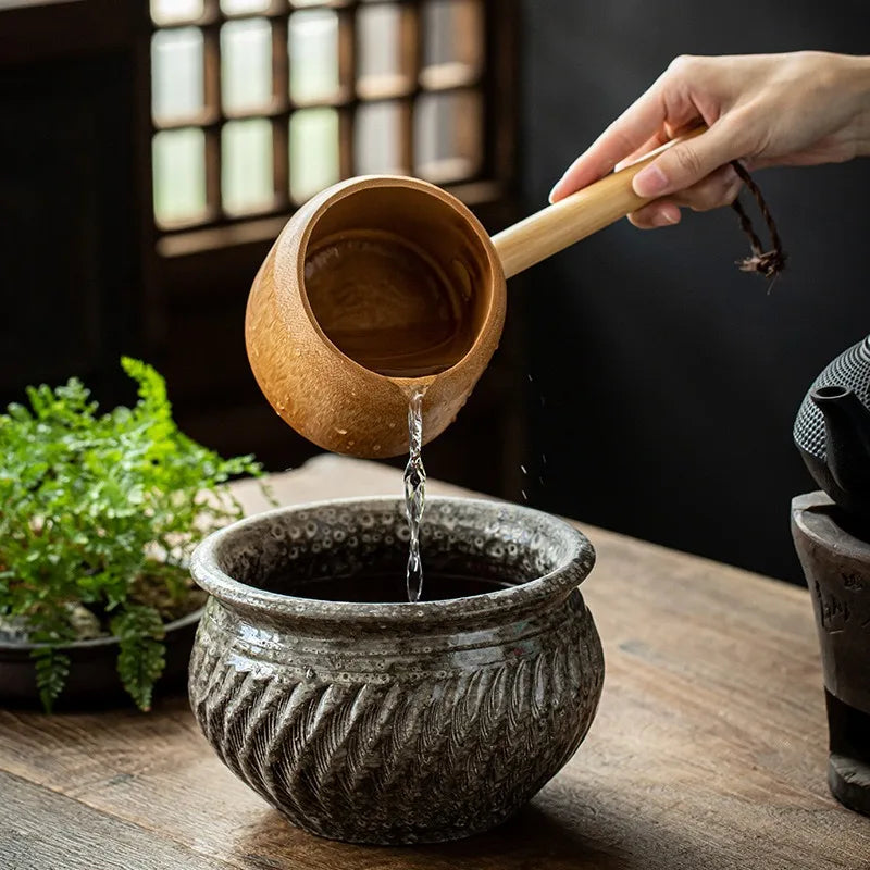 Japanese-Style Bamboo Water Ladle & Soup Serving Spoon – 400ml Multi-Use Ladle for Kitchen, Tea, Bath & Sauna