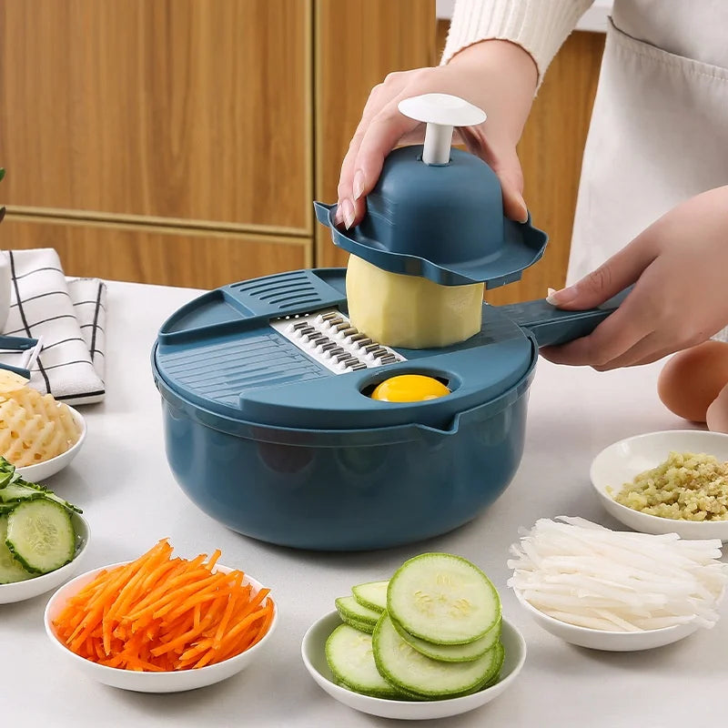Multifunctional 9-in-1 Vegetable Chopper, Carrot and Potato Manual Shredding and Slicing Machine, Radish Chopper, Kitchen Tool Peaceful Pleasures Health and Wellness